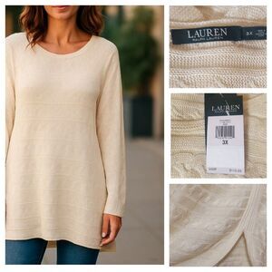 Lauren Ralph Lauren Womens Cable-Knit Sweater Plus 3X Lightweight Ivory New